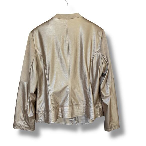 Chico's Moto Jacket Sz 2 (Large) Faux-Leather Champagne Gold Asymmetric Full Zip - Picture 2 of 7
